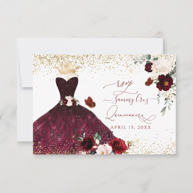 PixDezines Burgundy  Ro Quinceanera OSA Inbjudningar (Framsida)