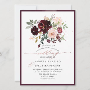 PixDezines Burgundy vattenfärgsblommor Inbjudningar