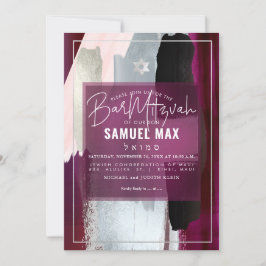 PixDezines Burgundy Watercolor Pub Mitzvah Inbjudningar