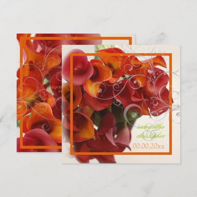 PixDezines BURNT ORANGE KALLA LITE BOUQUET Inbjudningar (Fram/baksida)