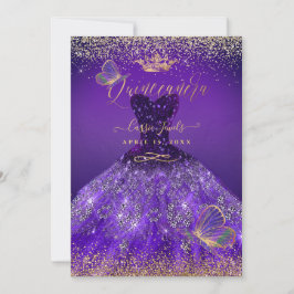 PixDezines Butterflies Quinceanera, Mörkens Lila Inbjudningar