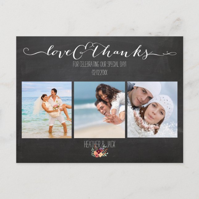 PixDezines-chalkboard/bröllop-foton tack Vykort (Framsida)