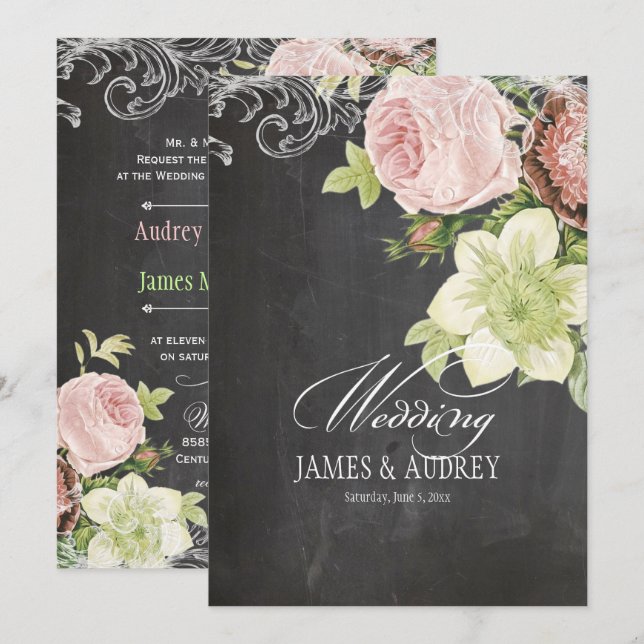 PixDezines CHALKBOARD/ROCOCO/VINTAGE RO Inbjudningar (Fram/baksida)