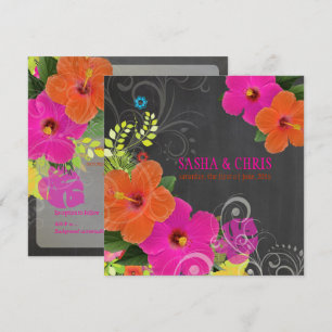 PixDezines Chalkboard/Rosa/Orange Hibiscus Inbjudningar