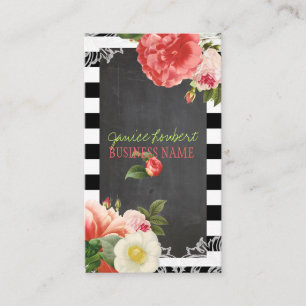 PixDezines Chalkboard+Vintage Peonies Visitkort