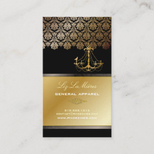 PixDezines Chandelier + Damask/ Black + Guld Snöre Visitkort