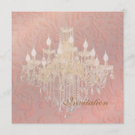 PixDezines Chandelier Rosa Champagne Baroque Damas Inbjudningar