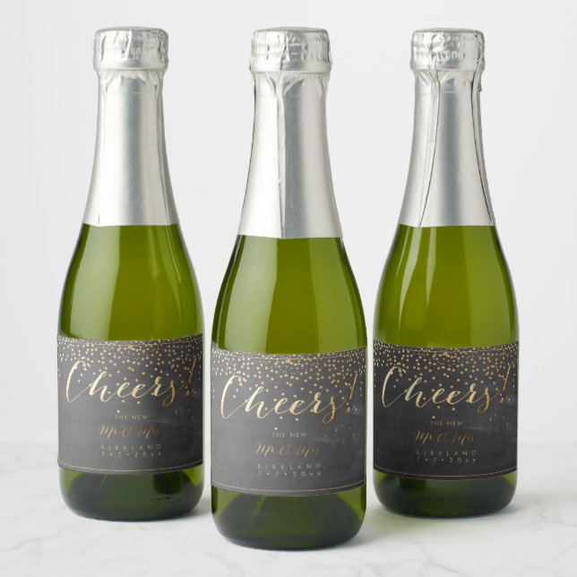 PixDezines Cheers Chalkboard+Faux Guld Confetti (Flaskor)