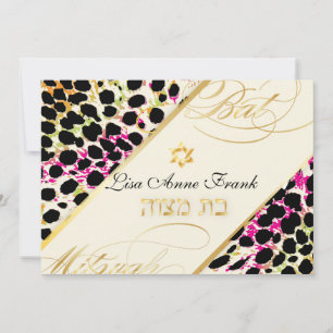 PixDezines cheetah-utskrift, Bat Mitzvah/ DIY-färg Inbjudningar
