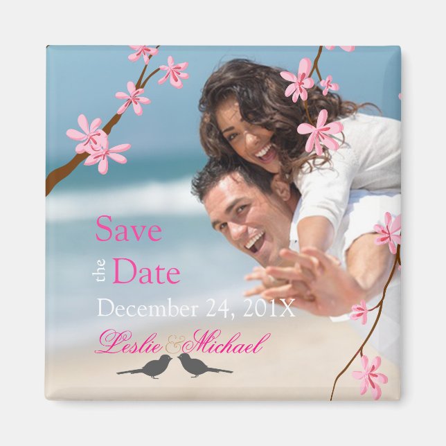 PixDezines Cherry Blommar+love birds Magnet (Framsidan)
