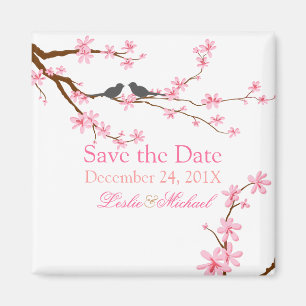 PixDezines Cherry Blommar+love birds Magnet