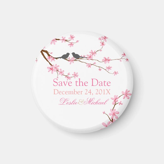 PixDezines Cherry Blommar+love birds Magnet (Framsidan)