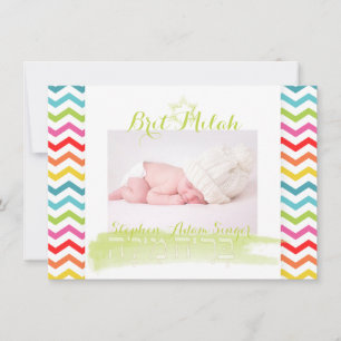 PixDezines chevron/brit milah/foto ram+stars Inbjudningar
