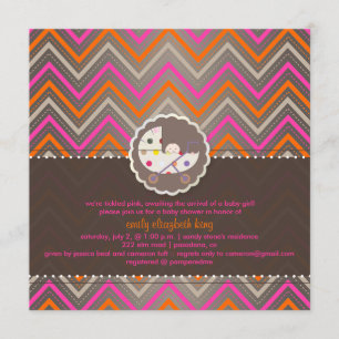PixDezines chevron/rosa+orange/babydusch/DIY Inbjudningar