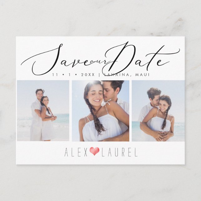 PixDezines Chic Elegant Calligraphy Spara Date Vykort (Framsida)