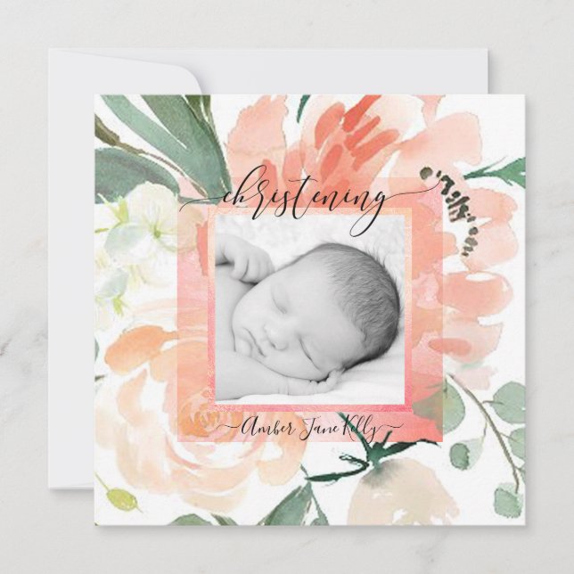 PixDezines Christening Summer Watercolor Flowers Inbjudningar (Framsida)