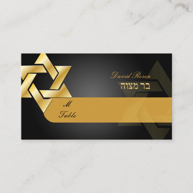 PixDezines Classic mitzvah-platskort/svart+guld Placeringskort (Framsida)