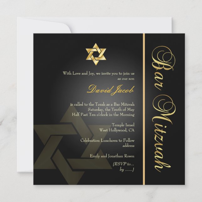 PixDezines Classic Pub Mitzvah/guld+black Inbjudningar (Framsida)