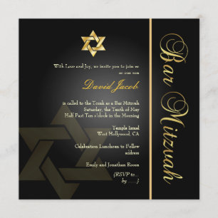 PixDezines Classic Pub Mitzvah/guld+black Inbjudningar