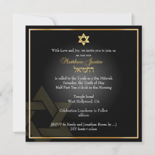 PixDezines Classic Pub Mitzvah/guld+svart Inbjudningar