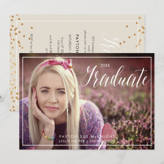 PixDezines Classy Faux Guld Confetti Studenten Inbjudningar (Fram/baksida)