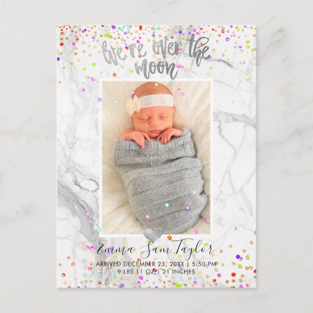 PixDezines Confetti Birth/Över Måne Meddelande Vykort (Framsida)