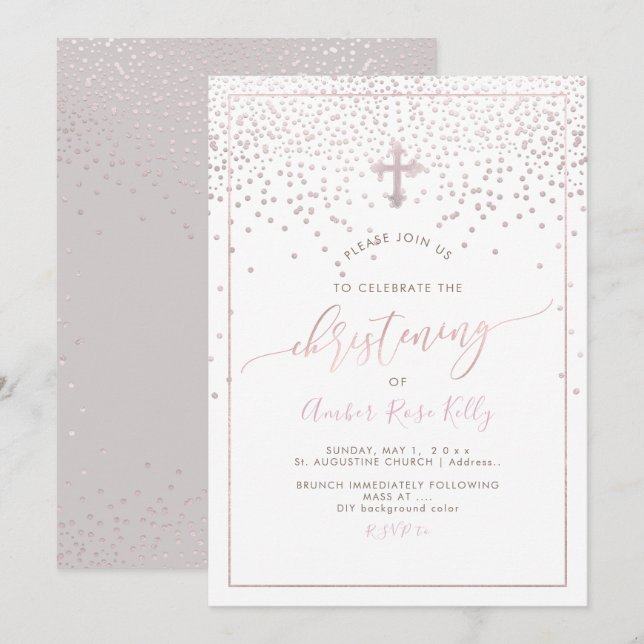 PixDezines  Confetti/Christening/DIY Färg Inbjudningar (Fram/baksida)