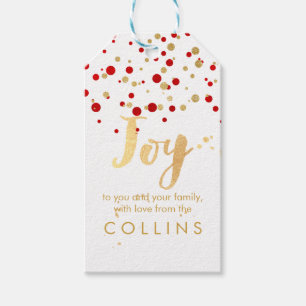 PixDezines Confetti/Red/Faux Guld/DIY-bakgrund Presentetikett