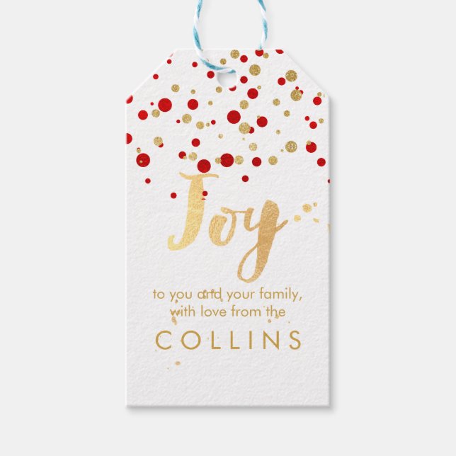 PixDezines Confetti/Red/Faux Guld/DIY-bakgrund Presentetikett (Framsidan)
