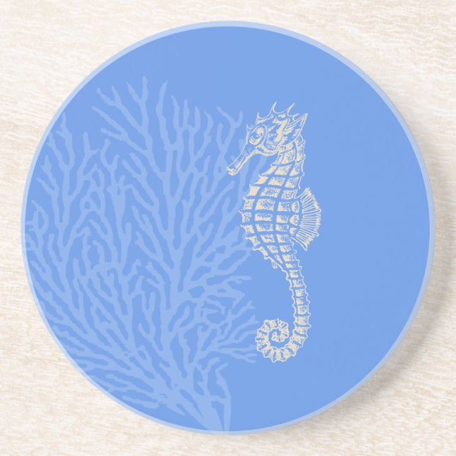 PixDezines Coral+Seahorse/natural+blue Underlägg Sandsten (Framsidan)