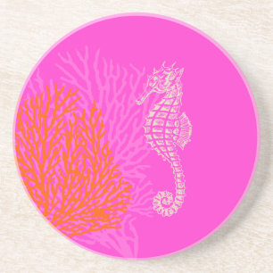 PixDezines Coral+Seahorse/natural+shock rosa Underlägg Sandsten