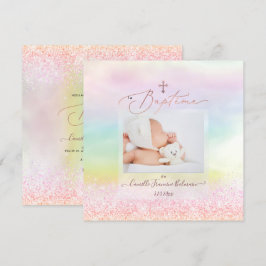 PixDezines Cotton Candy Glitter, Baptême Fille Inbjudningar