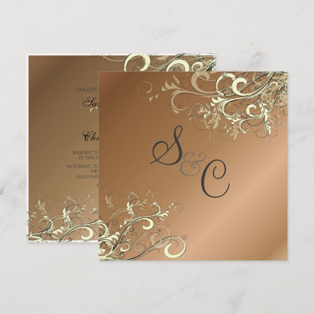 PixDezines CREAM SWIRLS/FAUX COPPER BAKGRUND Inbjudningar (Fram/baksida)