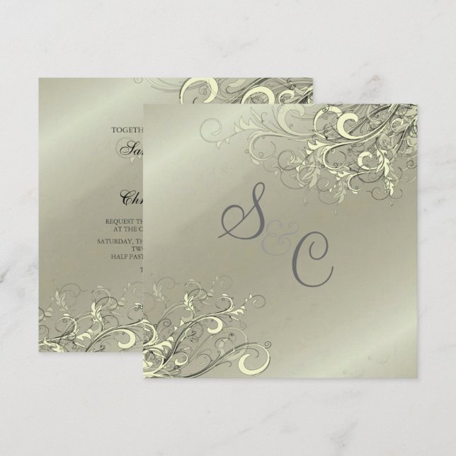 PixDeZines Cream Swirls/Faux Silver Inbjudningar (Fram/baksida)
