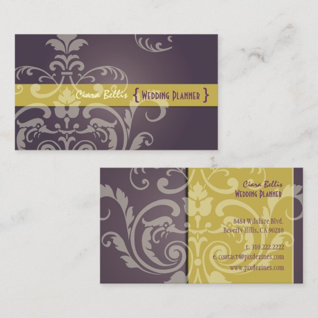 PixDezines Crest Damask Visitkort (Fram/baksida)