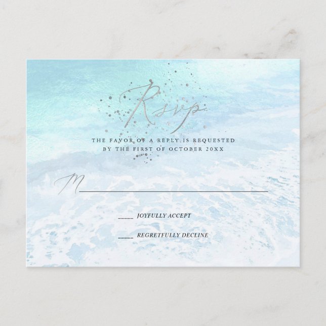 PixDezines Crystal Blue Coastal Calligraphy OSA Inbjudan Vykort (Framsida)