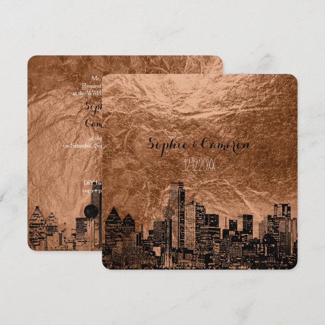 PixDezines Dallas Skisserad/kopparfärgad bakgrund Inbjudningar (Fram/baksida)