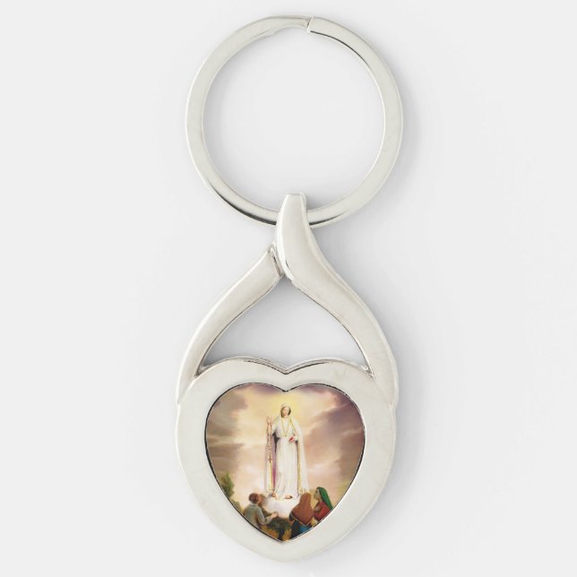 PixDezines Dam i Fatima Twisted Heart Silverfärgad Nyckelring (Framsidan)