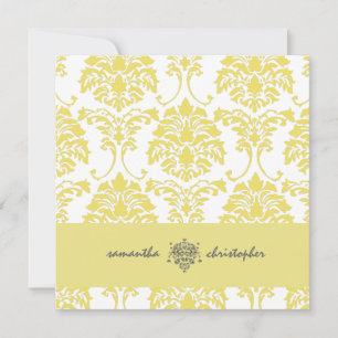 PixDezines Damask 1-Gult och Grått-accent Inbjudningar