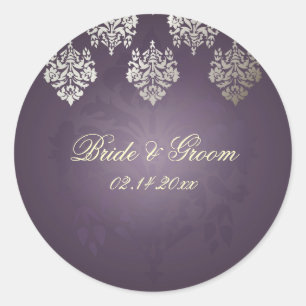 PixDezines Damask 6 Plum + faux silver-klistermärk Runt Klistermärke