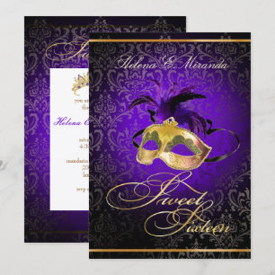 PixDezines DAMASK SWEET 16 MASQUERADE/DIY LILA Inbjudningar