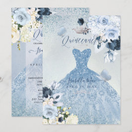 PixDezines dammiga blå rosor Quinceanera Inbjudningar