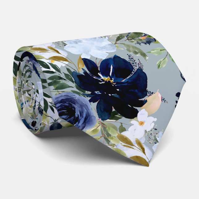 PixDezines Dammtor Blue Marinblå Akvarell Blomma Slips (Rullad)