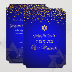 PixDezines dazzled guld/Bat mitzvah/royal blått Inbjudningar