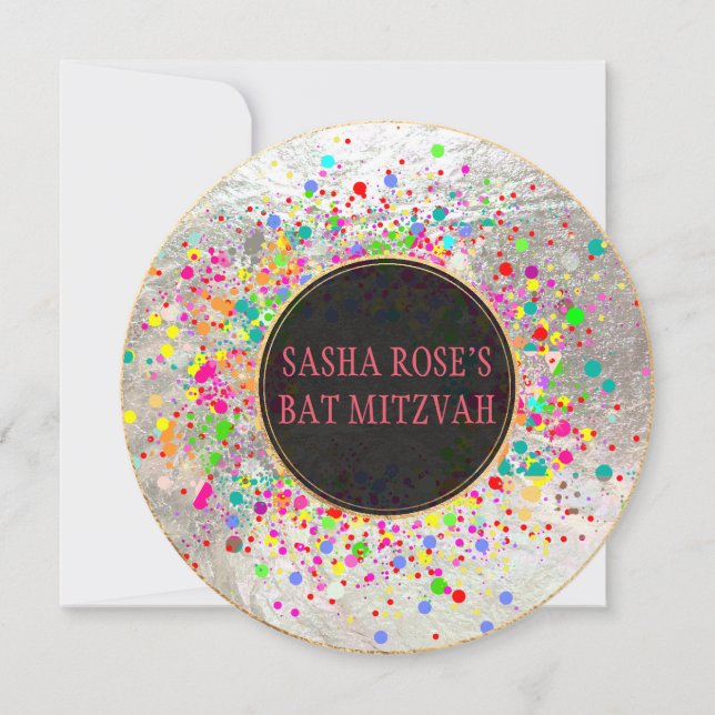 PixDezines Dazzled/Neon Specks/Bat mitzvah Inbjudningar (Framsida)