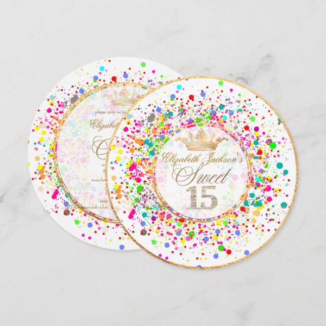 PixDezines Dazzled/Rainbow/Sweet+15 Inbjudningar (Fram/baksida)