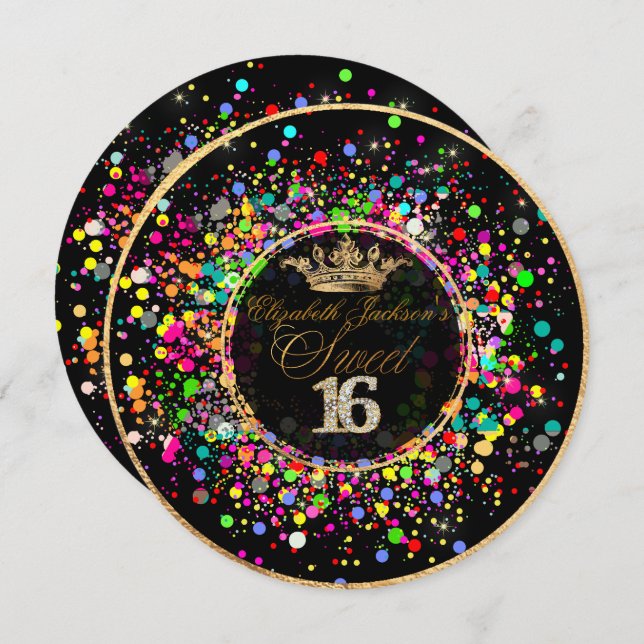 PixDezines Dazzled/Rainbow/Sweet+16 Inbjudningar (Fram/baksida)