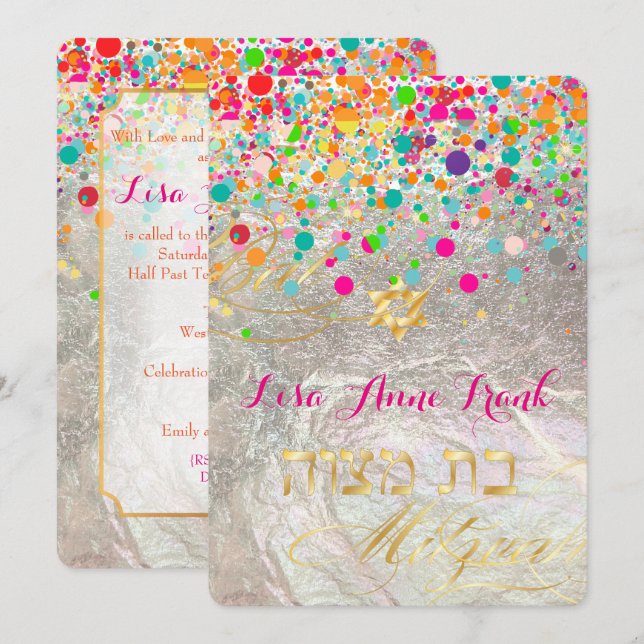 PixDezines dazzled/regnbåge/bat mitzvah Inbjudningar (Fram/baksida)