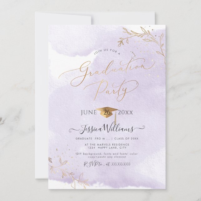 PixDezines Delikate Guld Foliage Studenten Inbjudningar (Framsida)