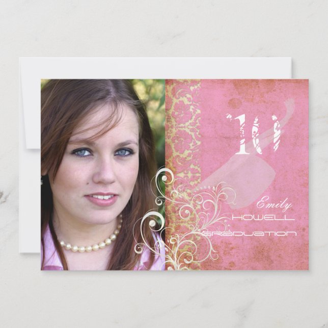 PixDezines Desiree Damask/Vintage+Rosa Inbjudningar (Framsida)
